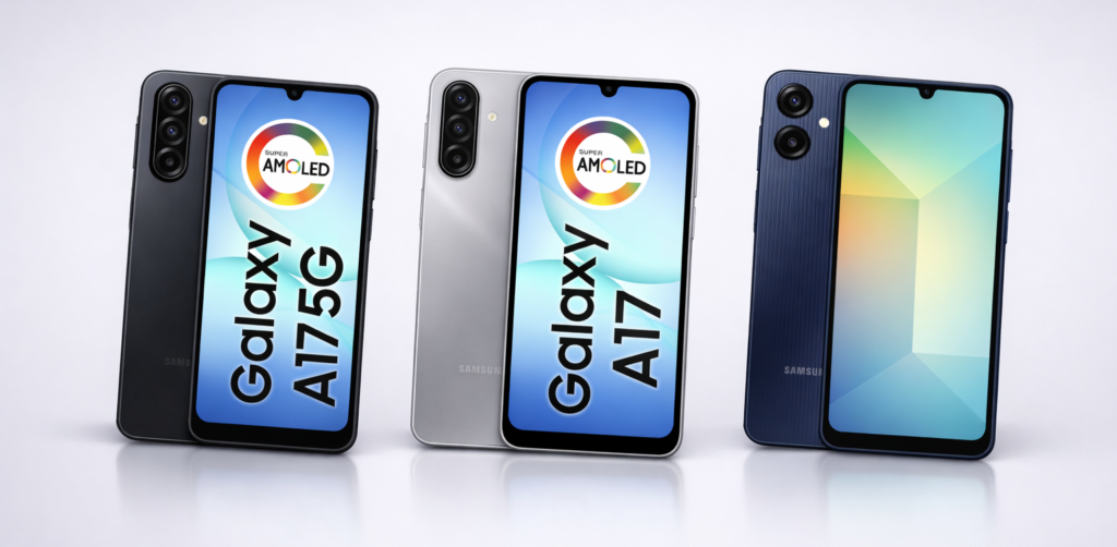 Comparativo de recursos e preços para Samsung Galaxy A17 5G, A17 e A06 5G